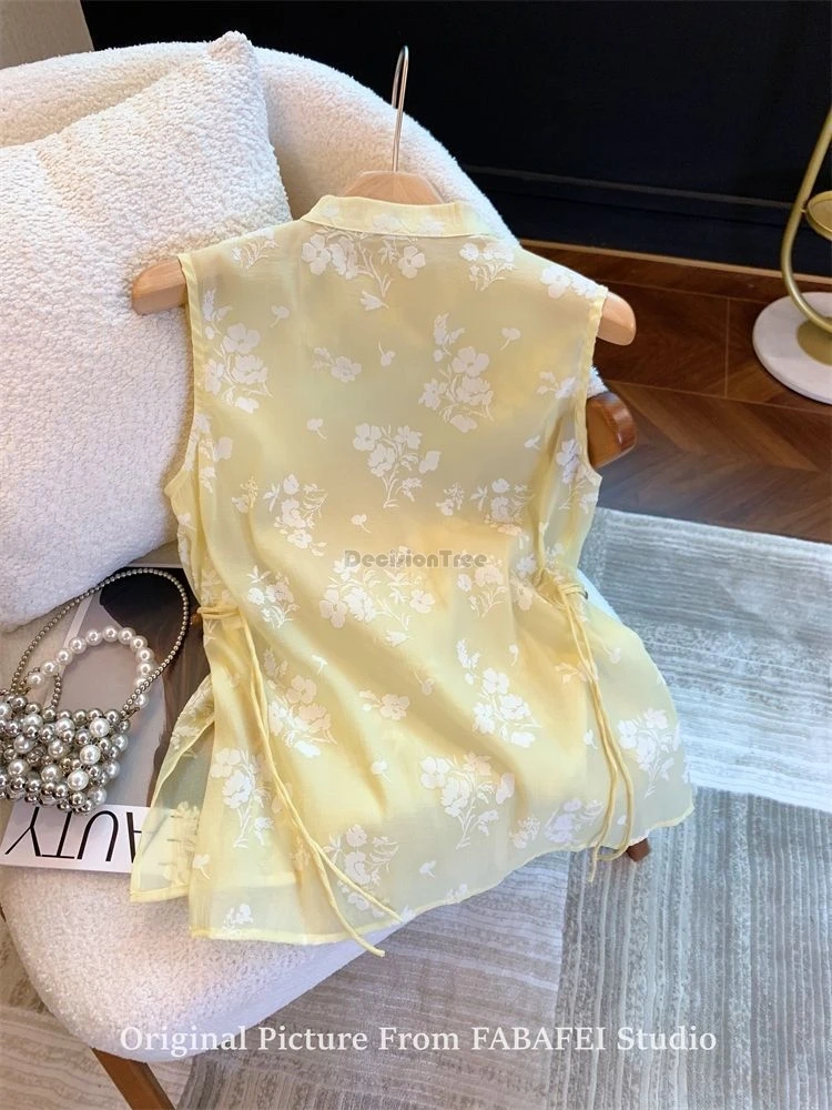 new chinese style jacquard shirt women national style pan button cheongsam standing collar shirt sleeveless gauze top b257