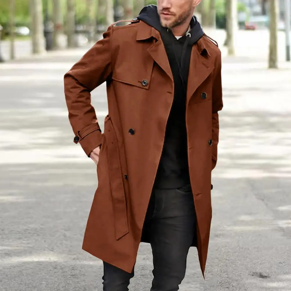 

Men Belt Coat Long-lasting Men Coat Stylish Men's Double-breasted Long Coat Slim Fit Lapel Windbreaker with for Autumn/winter
