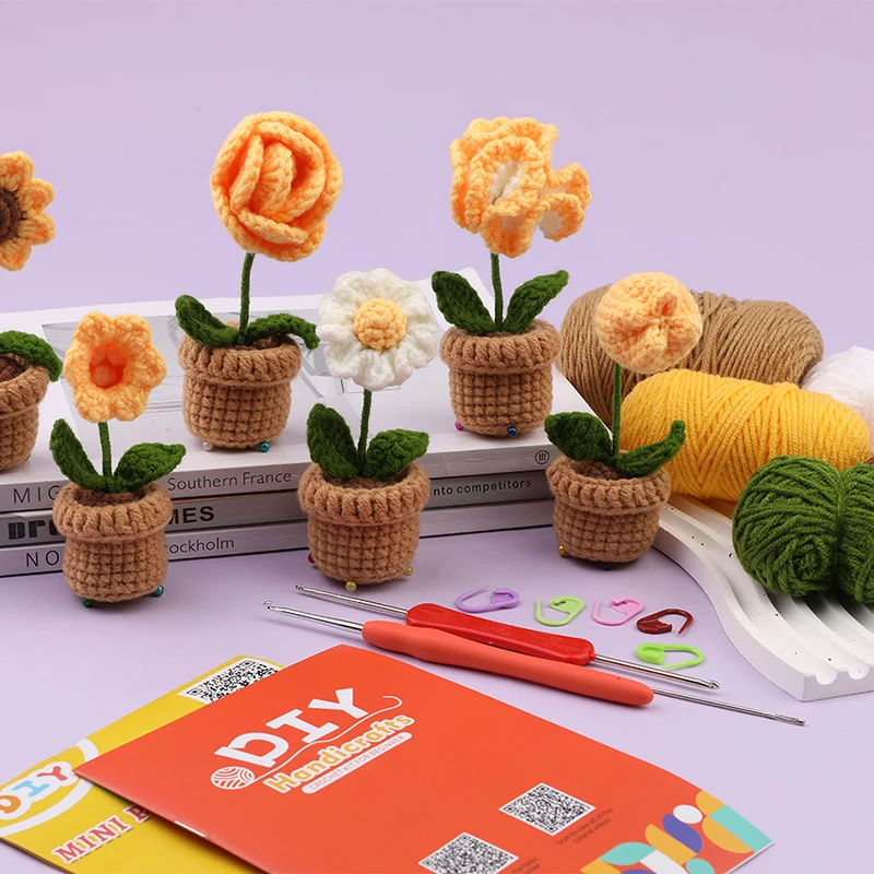 Unfinished Potted Plant Design Knitting Needle Material Package DIY Handmade Crochet Hook Material Package For Beginners IMZAY