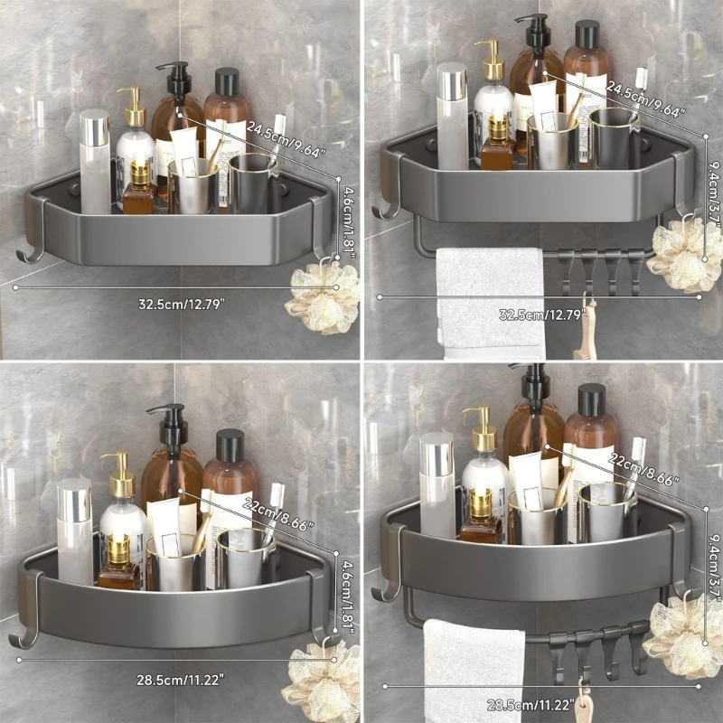 

Bathroom Corner Storage Tray Multipurpose Shelf Wall Mounted Shampoo Holder Shower Rack Drain Shelf with Hooks DropShipping