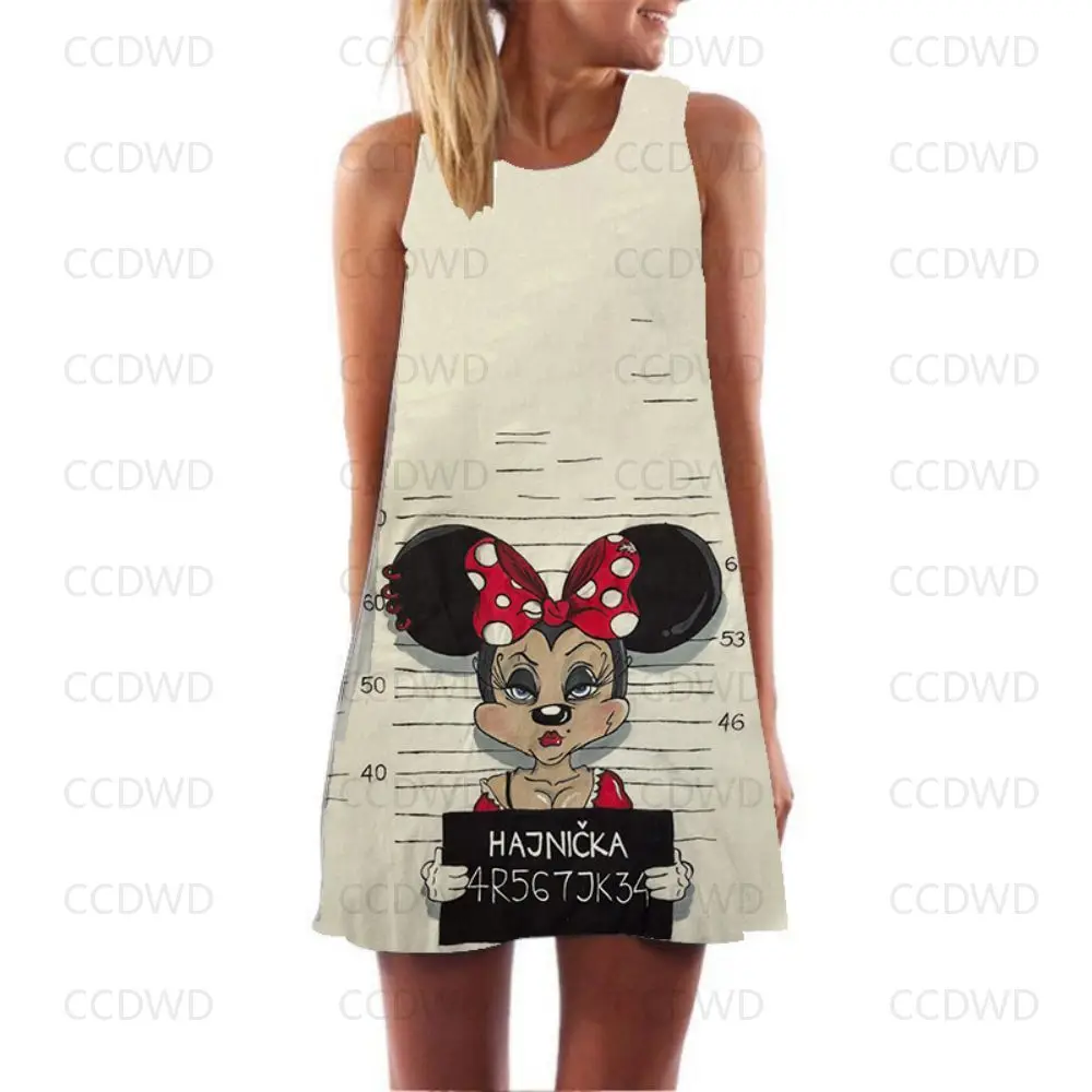 

Beach Dress Minnie Mouse Cool Y2k Disney Women's Mini Sexy Dresses Woman Print Summer Sundresses Party Boho 2022 Mickey Fashion