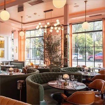 Restaurants And Hotels Specific Use Modern U-Shaped Velvet Banquette Round Dining Booths Sofa