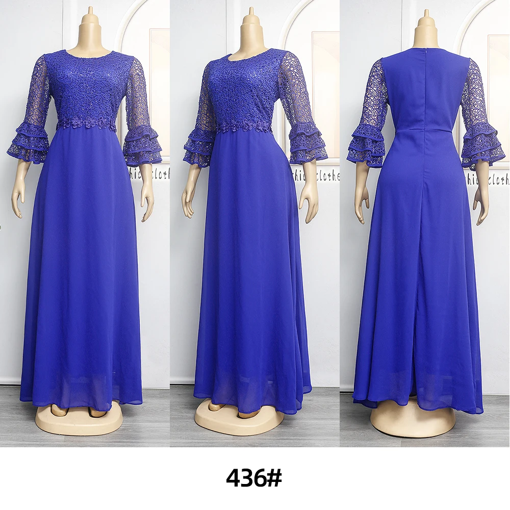 Elegant African Party Dresses for Women New Dashiki Ankara Lace Wedding Gowns Turkey Muslim Maxi Kaftan Dress Robe Outfits