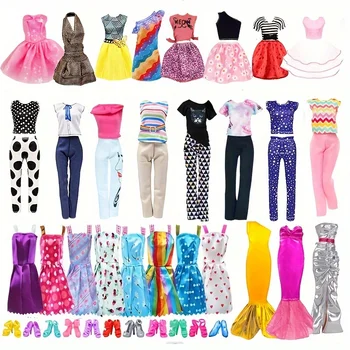 30Pcs Doll Clothes And Accessories Set for Girl Dolls Include 4Fashion Dresses 4Top And Pants 2Long Dresses 10Shoes 10Dresses 1