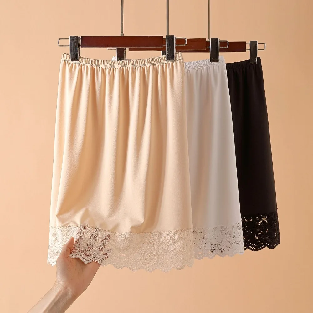 Thin Ice Silk Modal Female Half Length Skirt Anti-glare Lace Innerwear Short Skirt High Waist Elastic Mesh Flower Underskirt