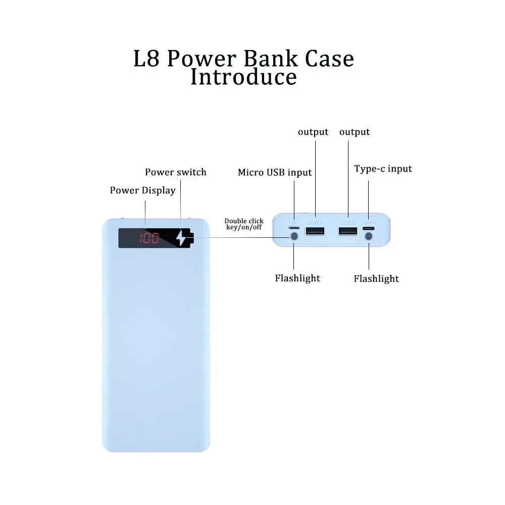 8*18650 Power Bank Cases Battery Holder Dual USB Type C Charge DIY Shell L8 No Soldering Battery Case Storage Box