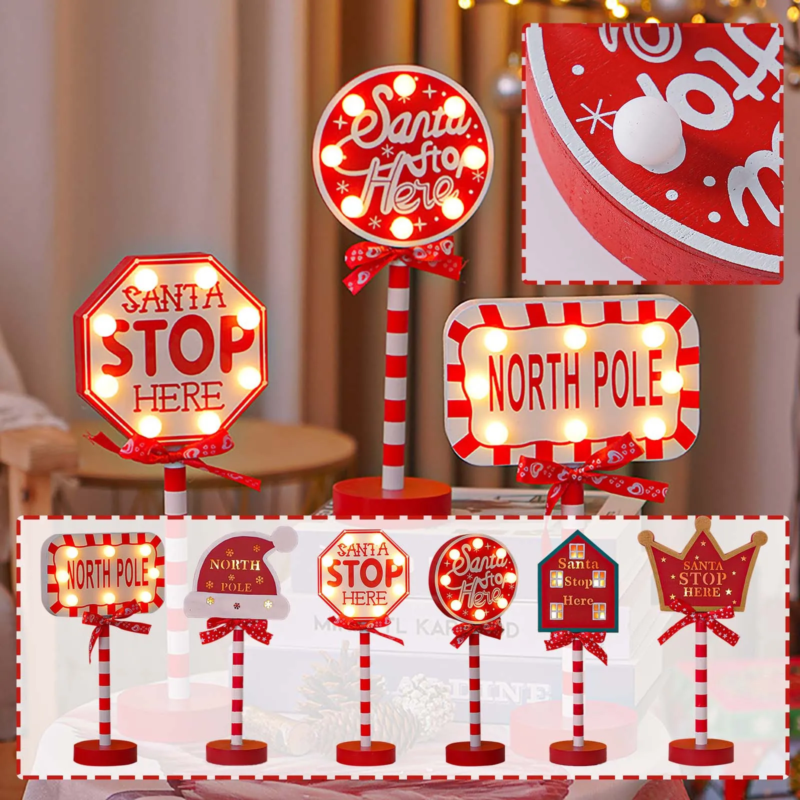 

Освещенная Рождественская фотопанель для дома, Санта-Клаус останавливается здесь, Первая зимняя фотография для фермы