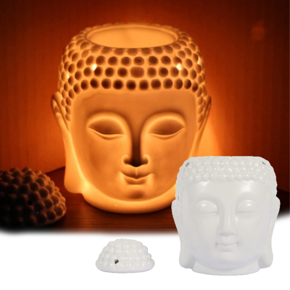 Ceramic Buddha Head Aromatherapy Oil Burner Aroma Essential Oil Diffuser Indian Buddha Tibetan Incense Burner Tealight Holders 1