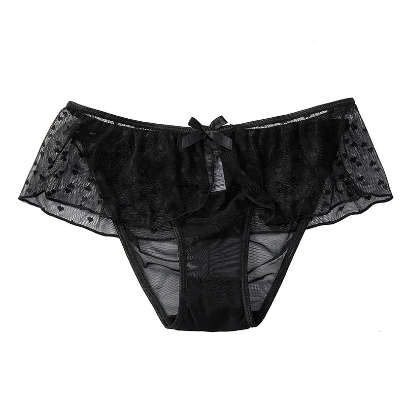 

Love Hearts Women's Lace Briefs Ruffles Cotton Crotch Underwear for Woman Bow Hollow Seamless Mesh Panties Feminine Summer Brief