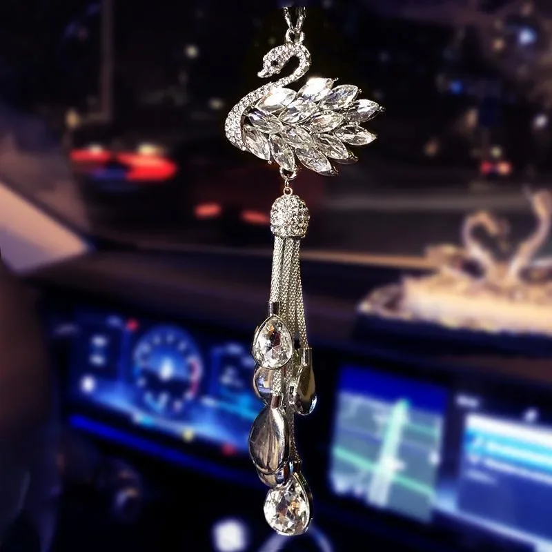 LHDOS Bling Diamond Car Mirror Charm - Crystal Four Leaf Clover Hanging Ornament For Good Luck (Colored)