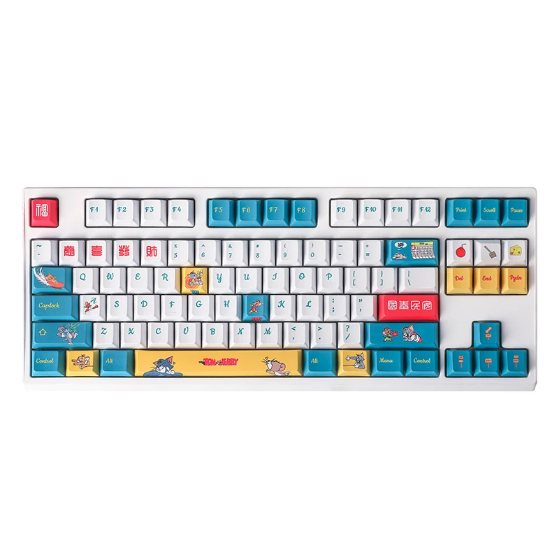 Teclas Tom Jerry Verde e Branco Anime Pbt Sublimação Keycap Cherry Perfil para Teclado Mecânico 61 68 84 87 104 108 137 - Imagem 4