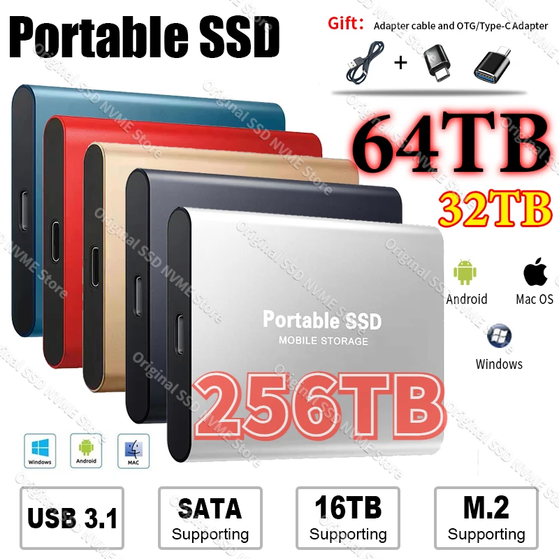 

256TB External Hard Drive SSD 2TB 4TB Expansion Drive Disk 500GB USB3.0 Mini Portable SSD 8TB for Laptops Smartphone PC MAC TV