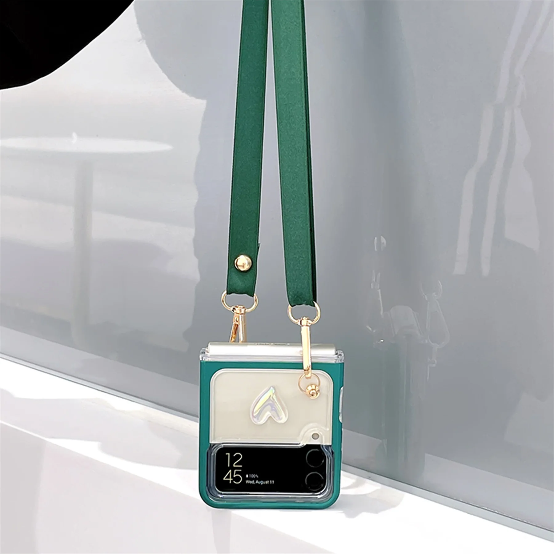 Luxury Crossbody Lanyard Necklace Colorful Love Pearl Chain Phone Case For  Samsung Galaxy Z Flip 3 5G Z Flip4 Zflip4 5G Cover