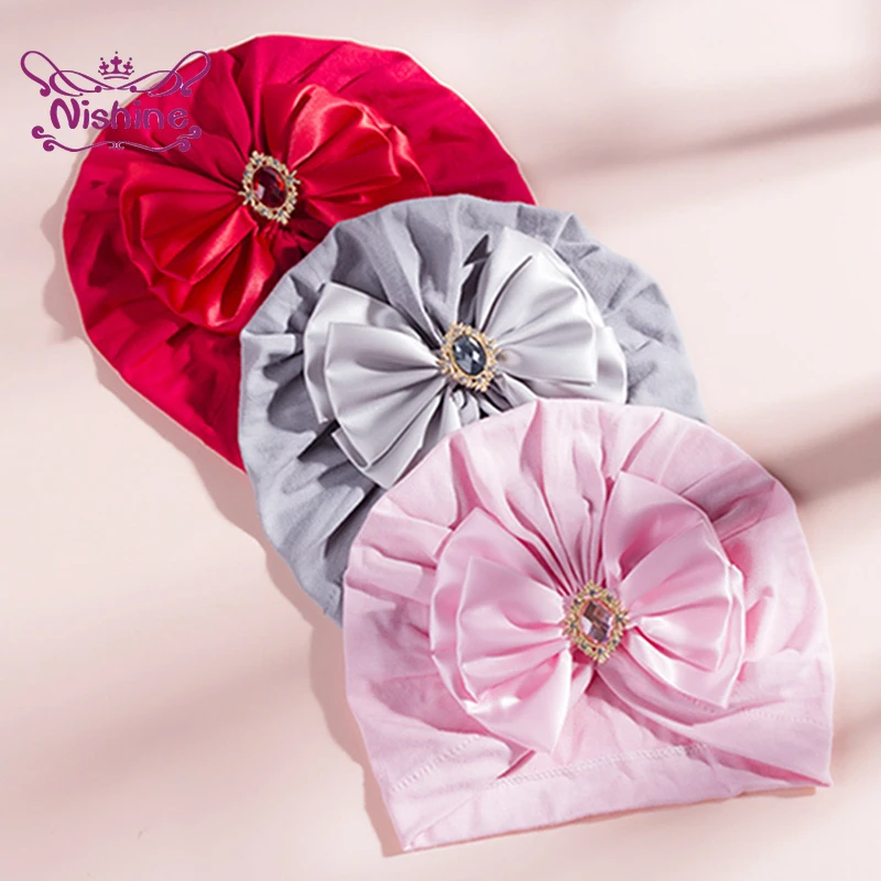 Nishine-Chapeau indien en coton doux avec nœud papillon en biscuits pour bébé fille, casquettes faites à la main, accessoires pour cheveux, cadeaux pour enfants, mode