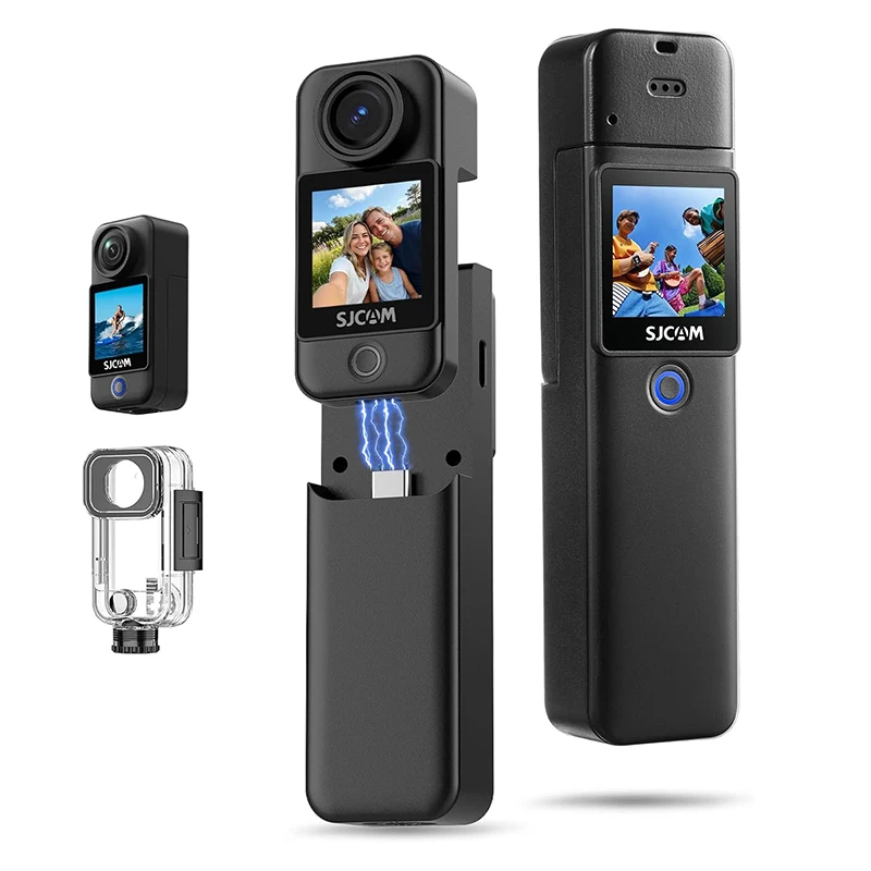 C300 SJCAM Pocket Travel Action Camera 4K: 7-Hour Battery, 6-Axis Stabilization, 30M Waterproof, Dual Touchscreen for Vlogging