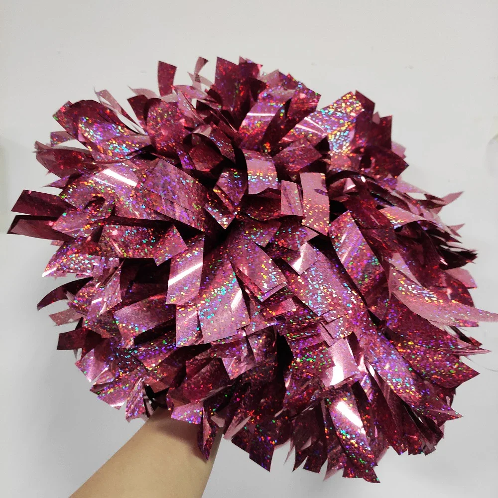 6 inch shiny pink hologratic color cheer poms team practice cheerleading pom pom cheer metallic accessories