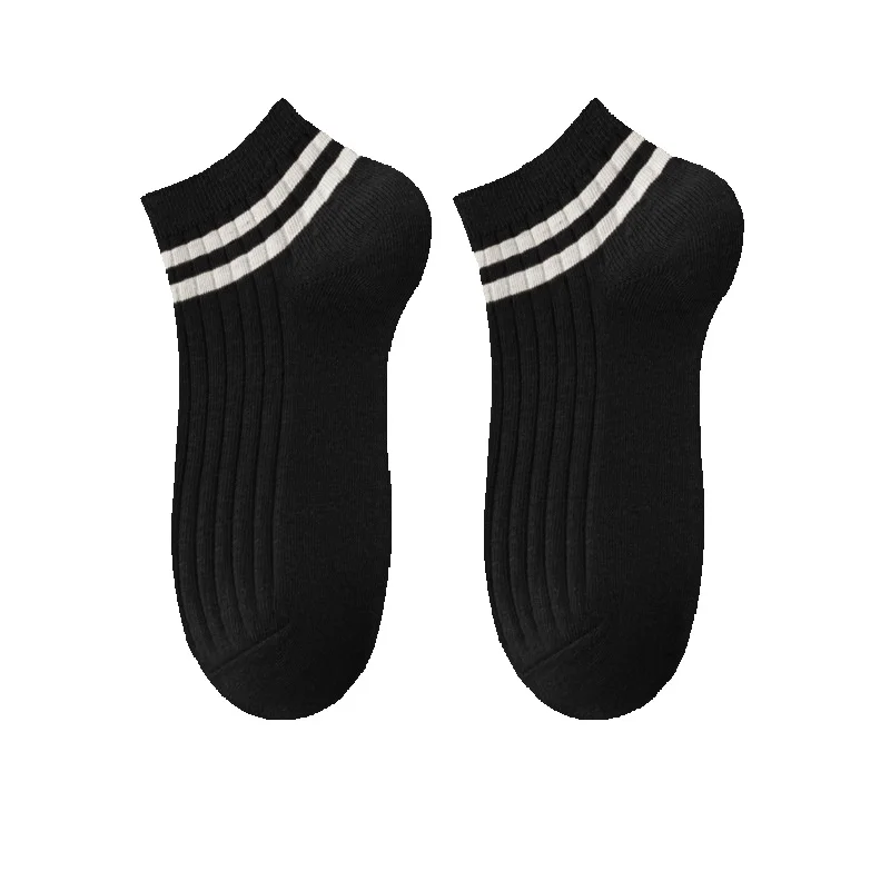 2025e Pure Cotton Summer Thin Two Stripes Short Tube Spring And Autumn All-Cotton Deodorant Sweat-Absorbing Men's Socks_voghion.com