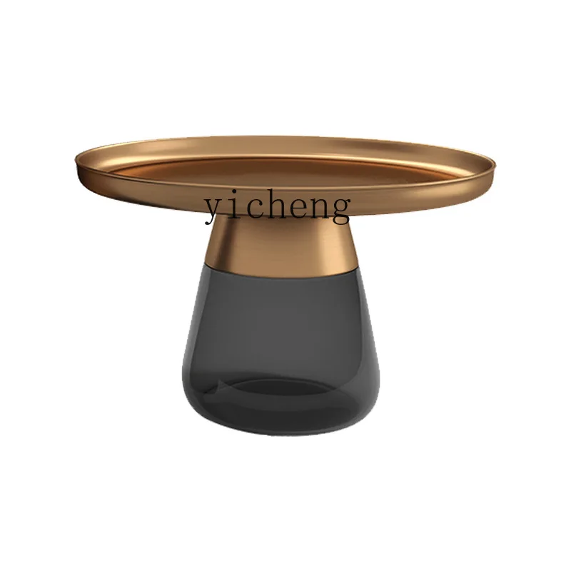 

Tqh Modern Light Luxury Coffee Table Simple Style Glass Small round Table Transparent Corner Table