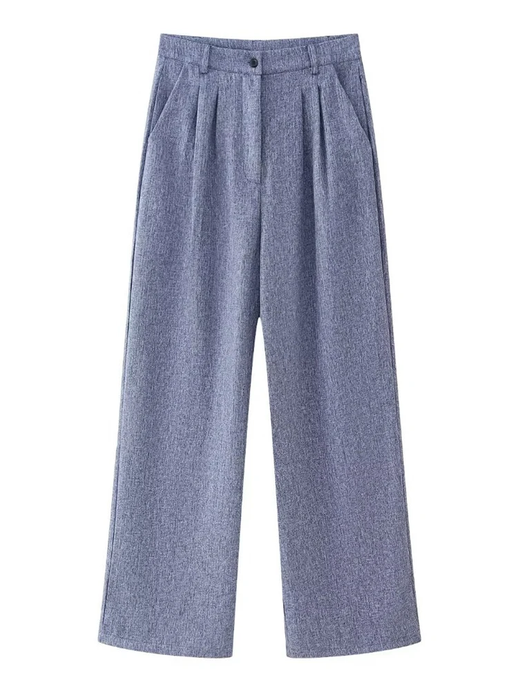 

Ladies Spring New Fashion High Waist Pleated Long Pants Womens Casual Zipper Fly Solid Straight Trousers