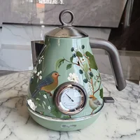 Bouilloire électrique avec décalcomanie de peinture verte rétro 1850W, bouilloire bouillante avec thermomètre, mise hors tension automatique, théière en acier inoxydable 304 1,7 l 5