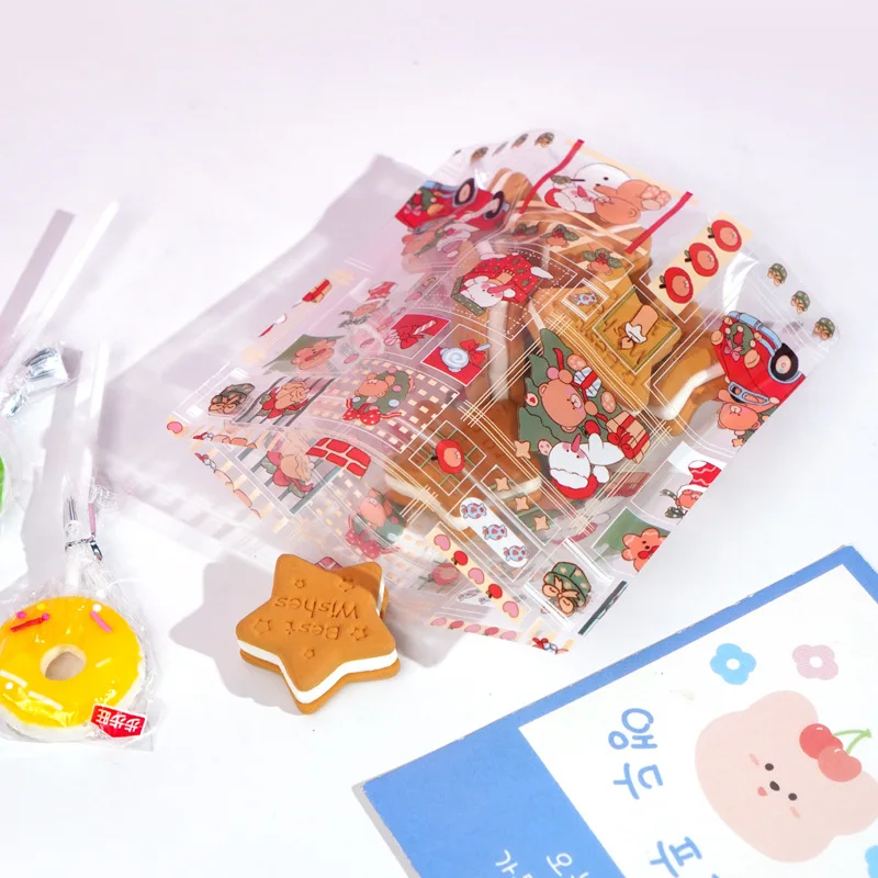 StoBag 10/100pcs 크리스마스 투명 캔디 식품 포장 가방 지퍼 어린이 키즈 선물 플라스틱 봉인 된 쿠키 보관 주머니