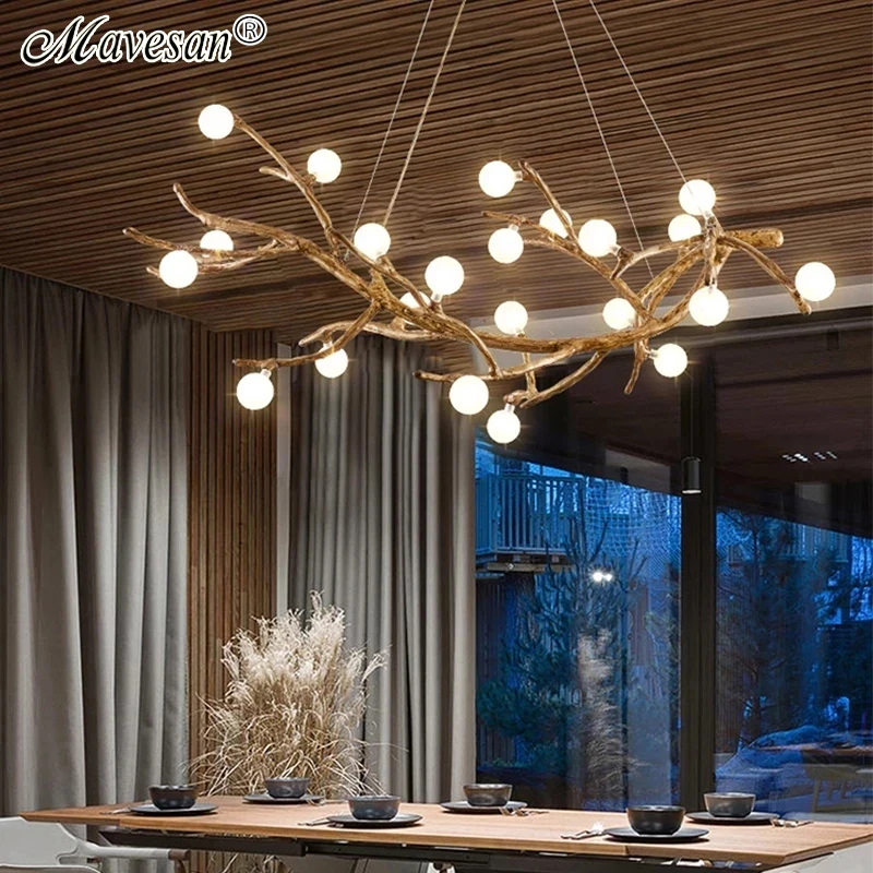 Nordic Retro Art LED Chandelier For Living Bedroom Tree Branch Ceiling Pendant Lights Brown Antique Hanging Lamp For LOFT Decor