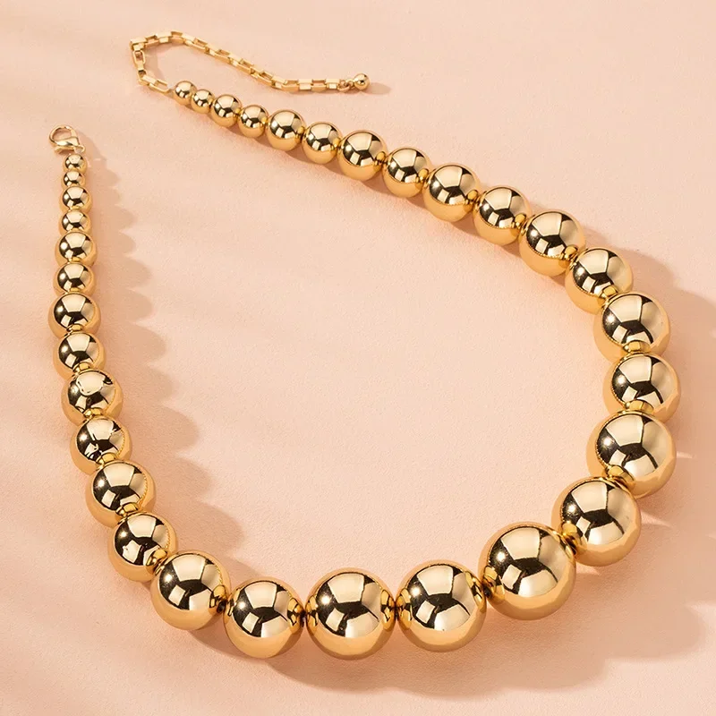 Steampunk Gold Color Ball Beads Chain Necklace For Women Men