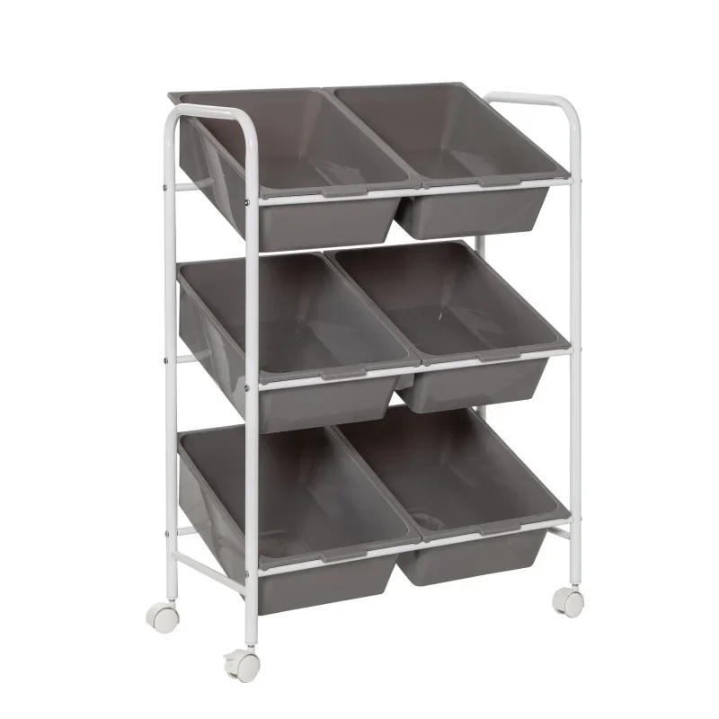 

Honey Can Do 6-Bin Rolling Storage or Craft Cart, Grey/White