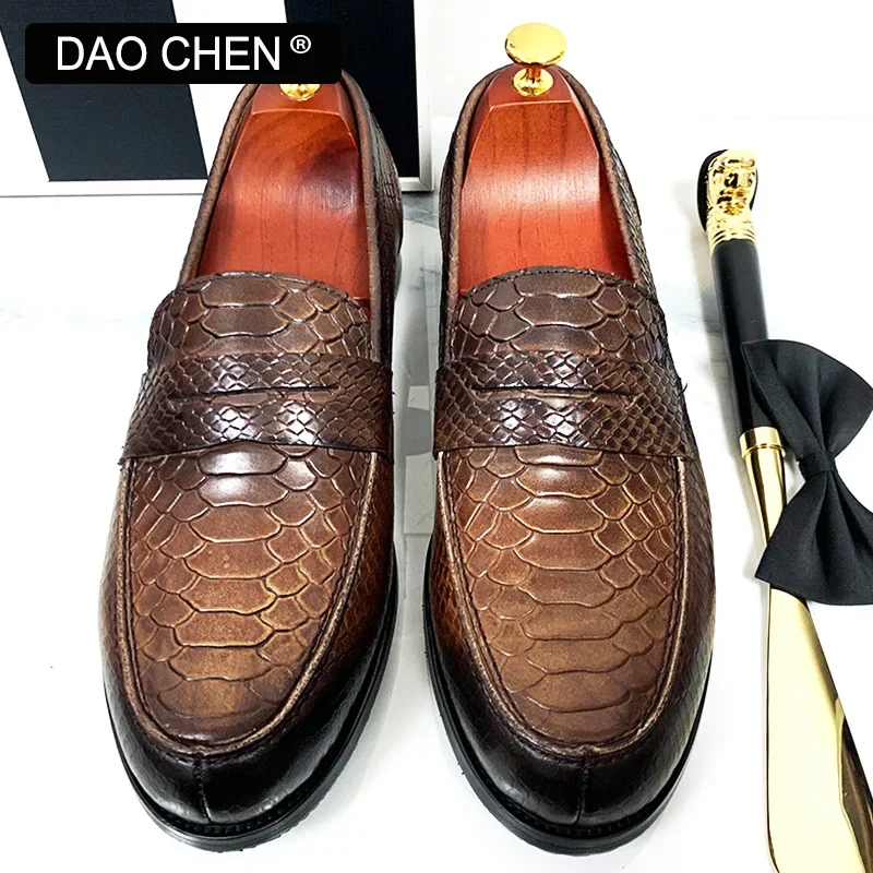 LUXURY MEN LEATHER SHOES BLACK COFFEE SLIP ON SNAKE PRINT DRESS MEN'S CASUAL SHOES WEDDING OFFICE BANQUET Loafers Shoes For Men 6