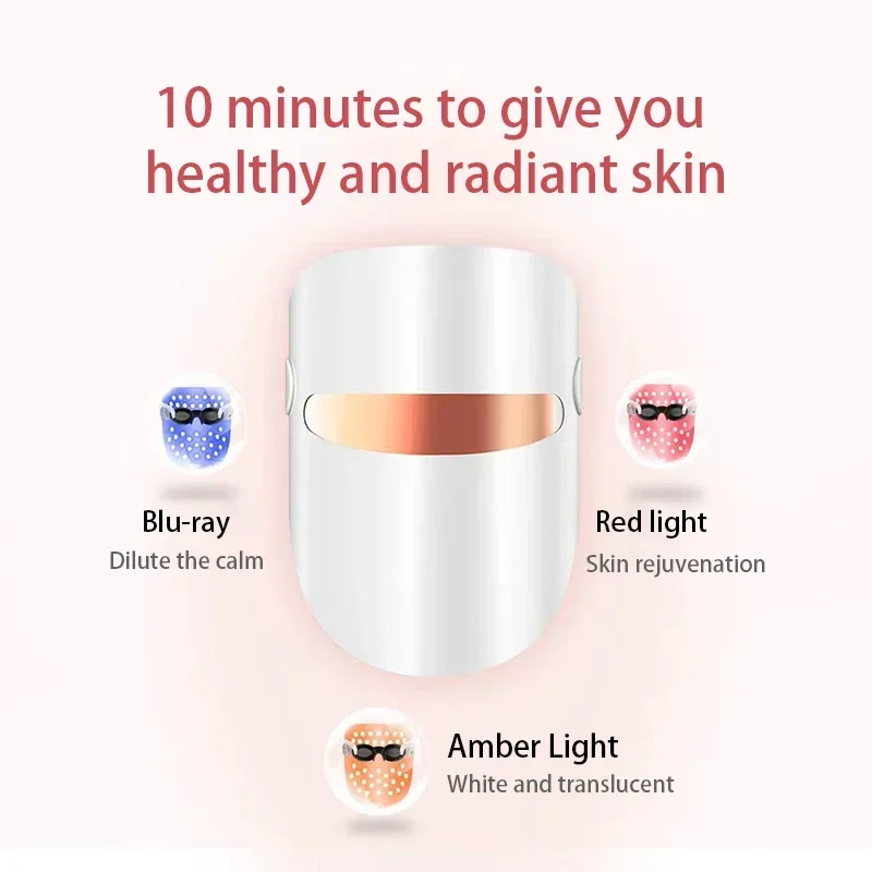 3 Colors LED Facial Mask Photon Therapy Mask Skin Rejuvenation Anti Acne Wrinkle Removal Whitening Face Lifting Beauty Care