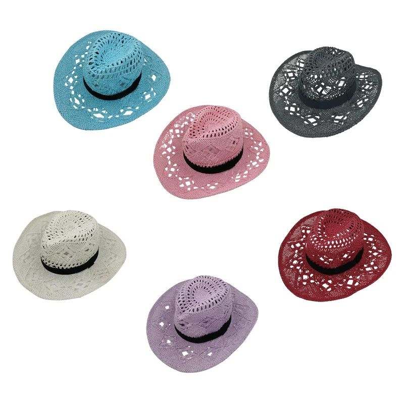 Hand Weave Cowboy Cowgirl Hat Straw Summer Hat Women Sun Foldable Hollow Out Beach Cap Fashion Unisex Sunhat cowboy hats,cowgirl hats