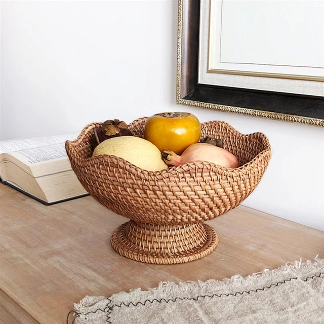 Cestas de ratán para platos de frutas, bandeja de escritorio pequeña tejida  para almacenamiento de llaves, cuenco decorativo redondo, organizador de  mesa de entrada - AliExpress