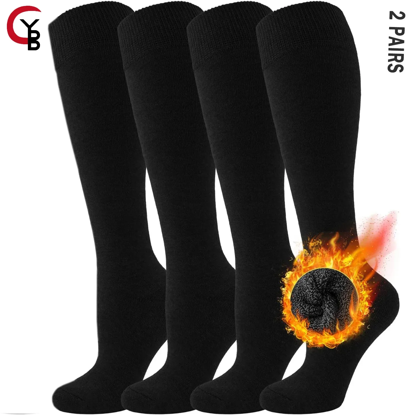 Fleece 2 Pairs Warm Knee High Socks Women Thermal Cotton Socks Hiking Work Winter Gifts Cotton Socks