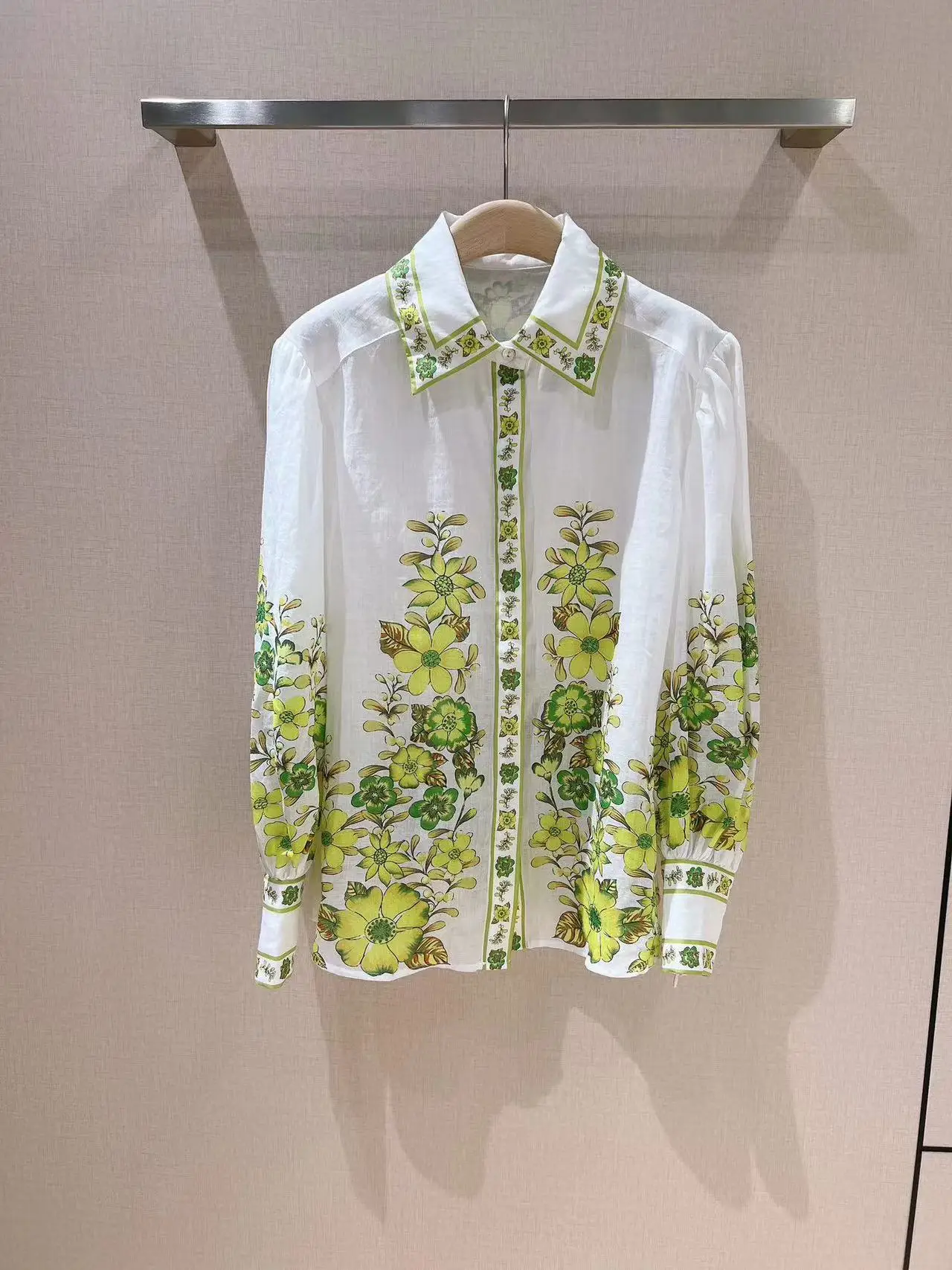 

Women Flowers Print Blouses Tops 2023 Spring Summer Runway Shirt Ladies Elegant Single Breasted Shirts