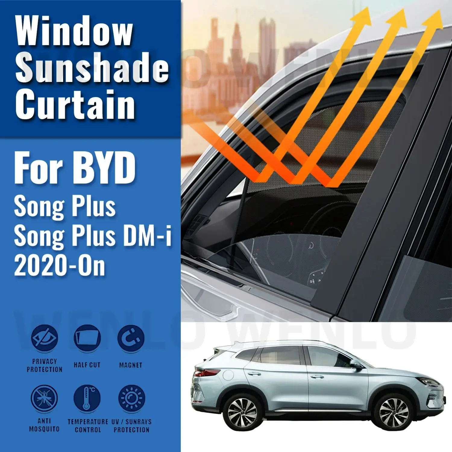 

For BYD Song Plus DM-i 2020 2021 2022 2023 Magnetic Car Sunshade Visor Front Rear Windshield Curtain Side Window Sun Shade