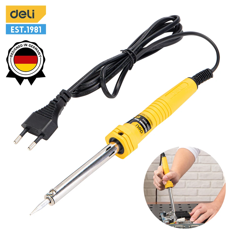 Deli Electric Soldering Iron Stainless Steel Heating 220V 30W Welding Solder Rework Station Heat Pencil Tips Repair Tools