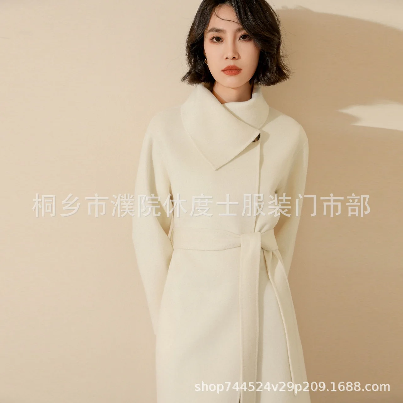 

Осенне-зимнее Новое Белое шерстяное пальто на шнуровке с двусторонней шерстью и кашемировым смешанным шерстяным пальто для женщин