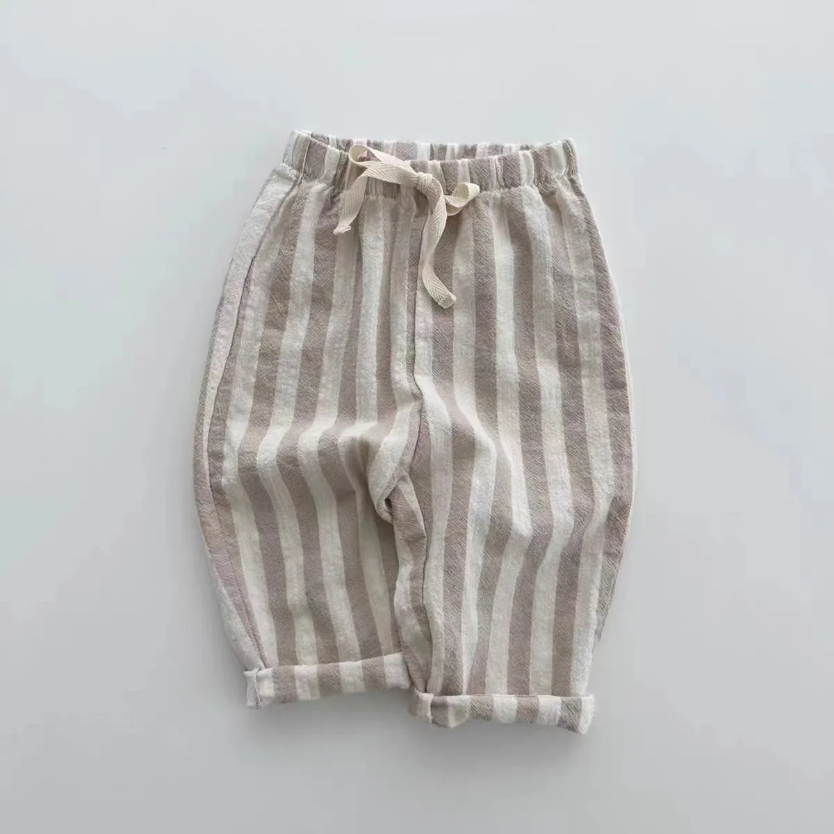 Summer Boys and girls baby cotton elastic waist striped lanyard casual pants girls pants boys pants kids pants
