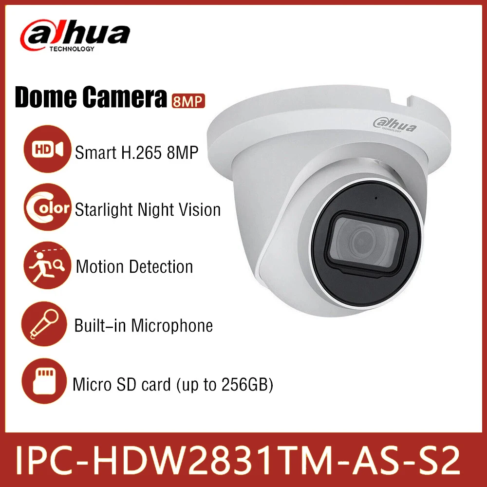 

Dahua IPC-HDW2831TM-AS-S2 8MP Starlight IP Network Camera Built-Mic H265+ Outdoor IR30M POE Eyeball Monitor Surveillance camera