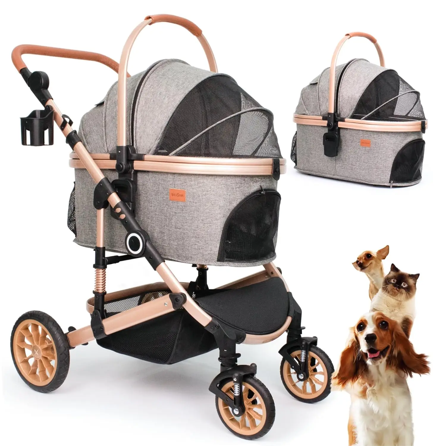 Pet Stroller with 4 Wheels, Pet Travel Carrier for Small/Medium Dogs Cats up to 50lbs, Portable Bag