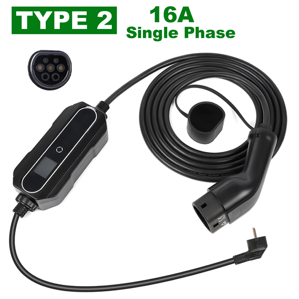 Mode 2 Type 2 Electric Car Charger 16A 220V Single Phase Level 2 EV Charger Home Portable