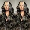 1B/27 Body Wave 13x4 Lace Frontal Highlight Wig Human Hair Brazilian 200 Density 30 Inch Ombre Blonde Colored Human Hair Wigs 1
