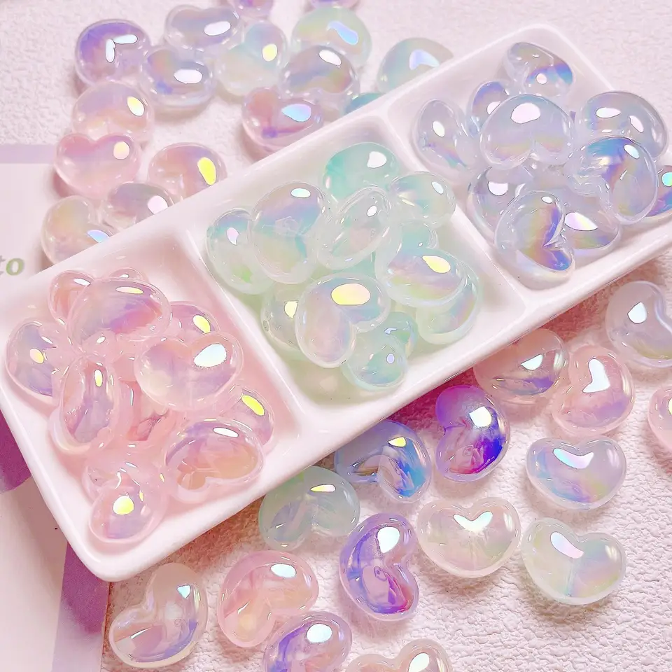 10 pezzi cuore trasparente glter AB colori perline acriliche fai da te per la creazione di idee di gioielli per collane e bracciali