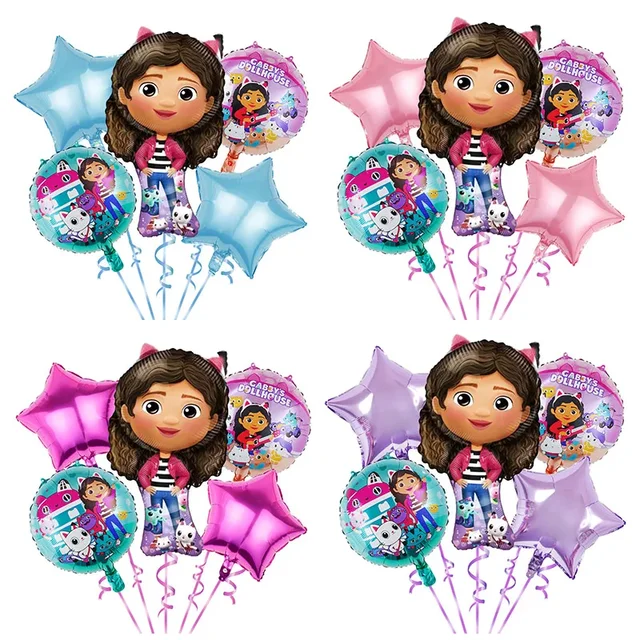 Décoration de fête d'anniversaire pour enfants, 5 pièces, maison de poupée Gabby, thème maison de poupée Gabby, ensemble de ballons en Film d'aluminium, Star Globos 2