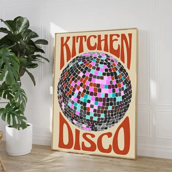 Questa cucina è per ballare poster colorati palla da discoteca arte tela pittura stampe citazione divertente immagini murali alla moda decorazioni per la casa