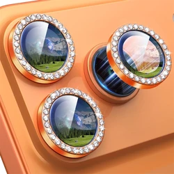 Luxury Diamond Glass Camera Lens Protector with Metal Ring Cover - 17Pro Or 17ProMax (Orange)