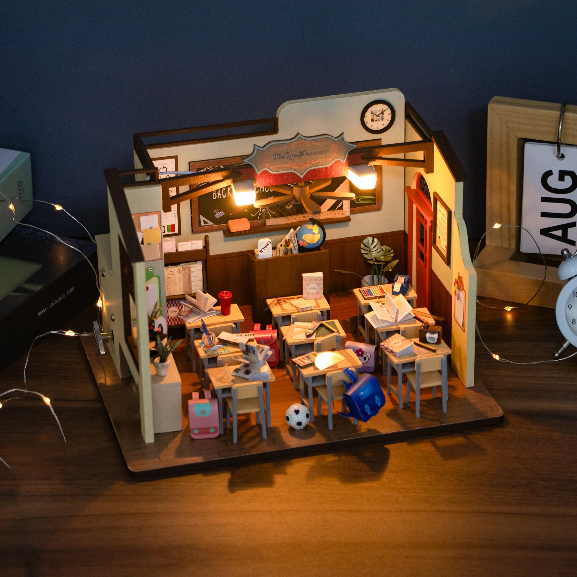 DIY Wooden Miniature Model Kit Classroom Casa Doll Houses 3D Puzzle Dollhouse With Furniture Lights for Friends Birthday Gifts 4