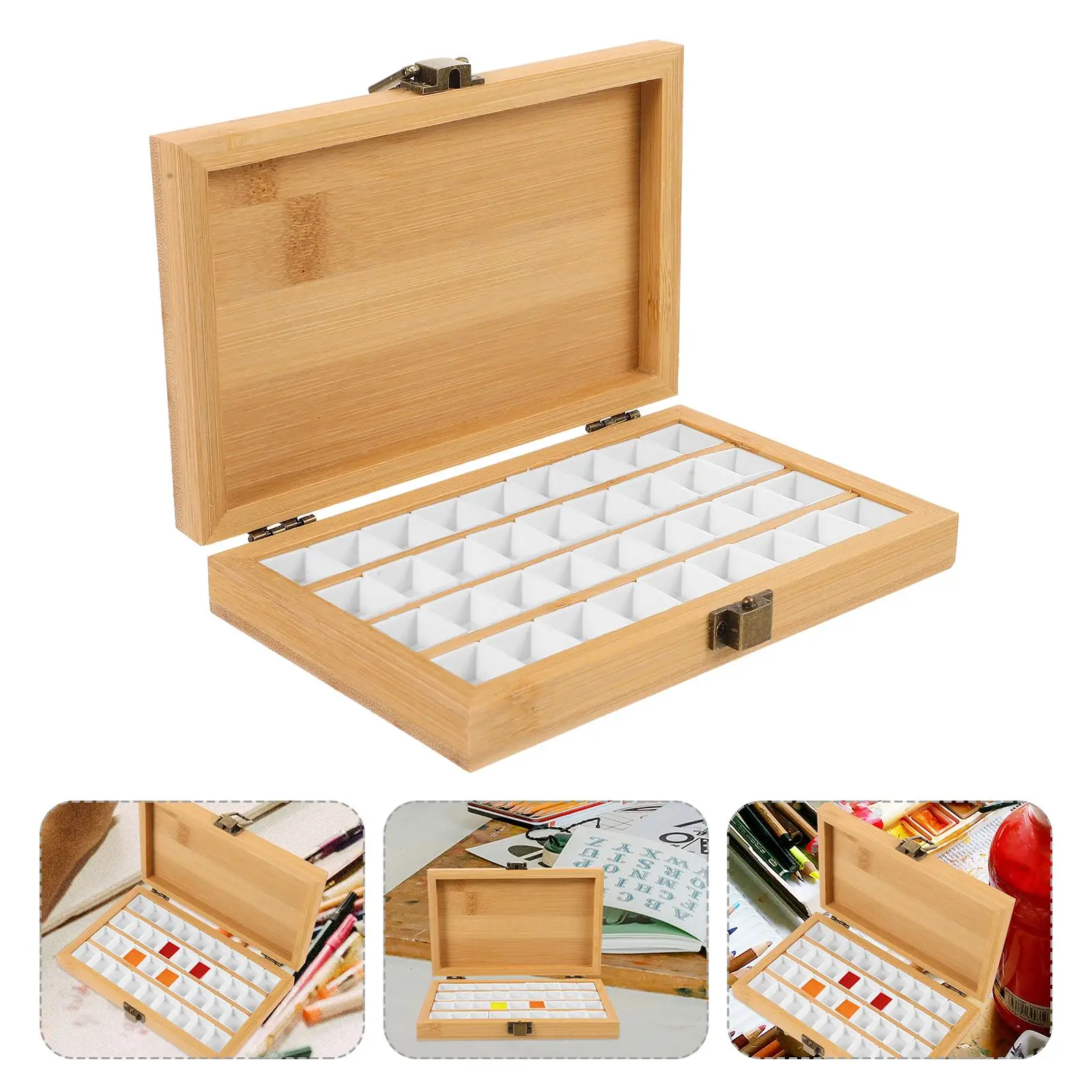 Bamboo Watercolor Paint Box Empty Box 36 Grid Outdoor Portable Color Solid Paint Nail Polish Color Palette paint tray color palette watercolor palette