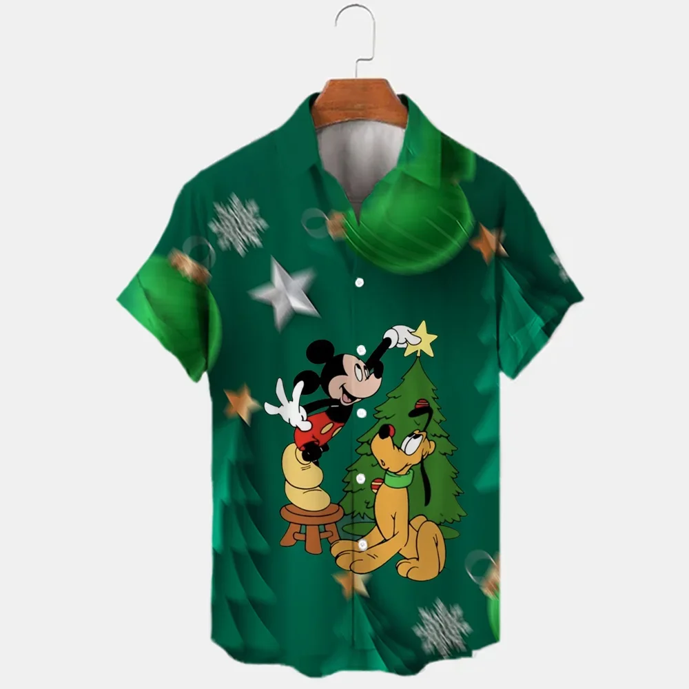 

Гавайские рубашки с героями Диснея, Микки и Минни на Рождество, мужские и женские повседневные пляжные рубашки, гавайская рубашка Диснея, рубашка с коротким рукавом и пуговицами
