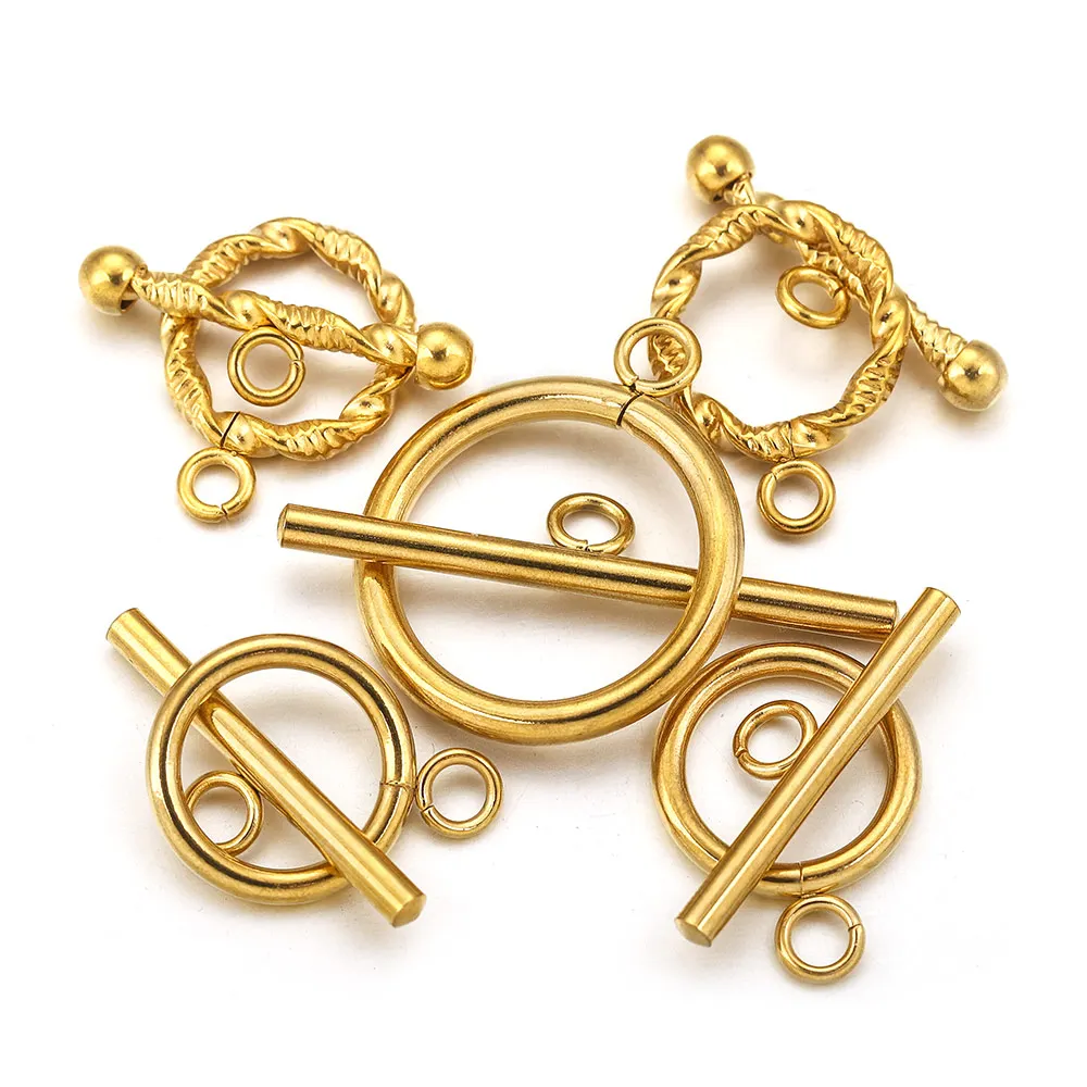 مشبك تبديل دائري مطلي بالذهب من الفولاذ المقاوم للصدأ ، موصل للقلادة والإسورة سهل الاستخدام ، ملحقات صناعة المجوهرات ، مشغولات يدوية للبيع بالجملة ، 5 مجموعات